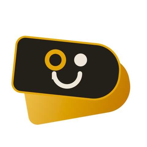 The Dupes mascot: two overlapping gold price tags with a friendly face